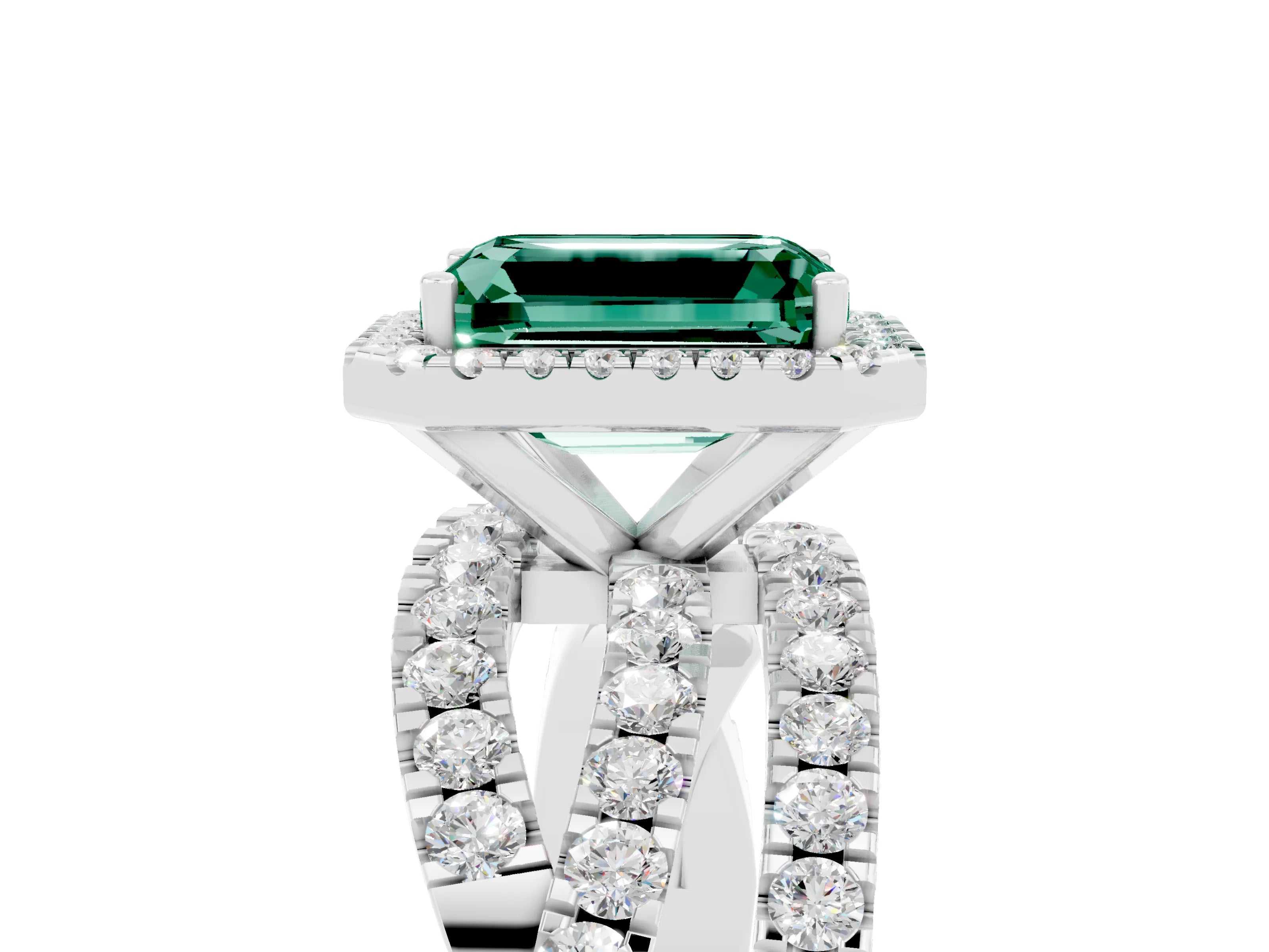 White gold Emerald Cut Cut Halo Split Shank Prong Setting Ring_17