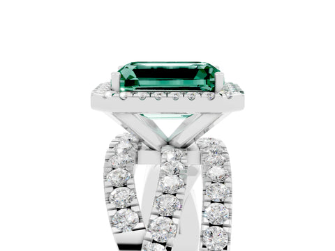 White gold Emerald Cut Cut Halo Split Shank Prong Setting Ring_17