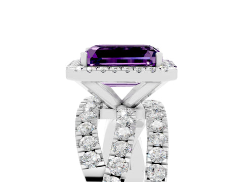 White gold Emerald Cut Cut Halo Split Shank Prong Setting Ring_17