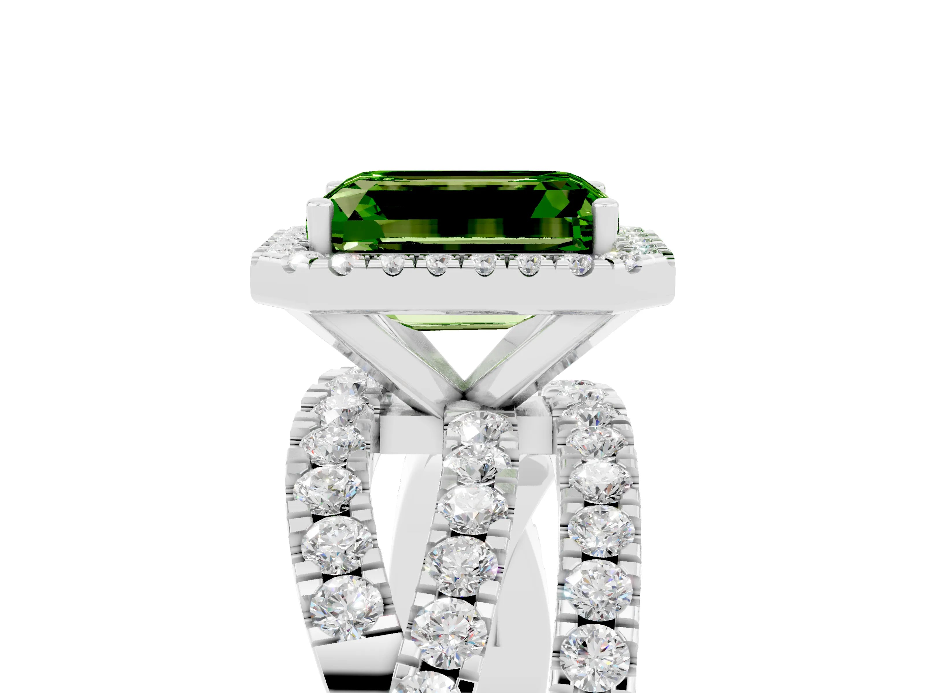 White gold Emerald Cut Cut Halo Split Shank Prong Setting Ring_17