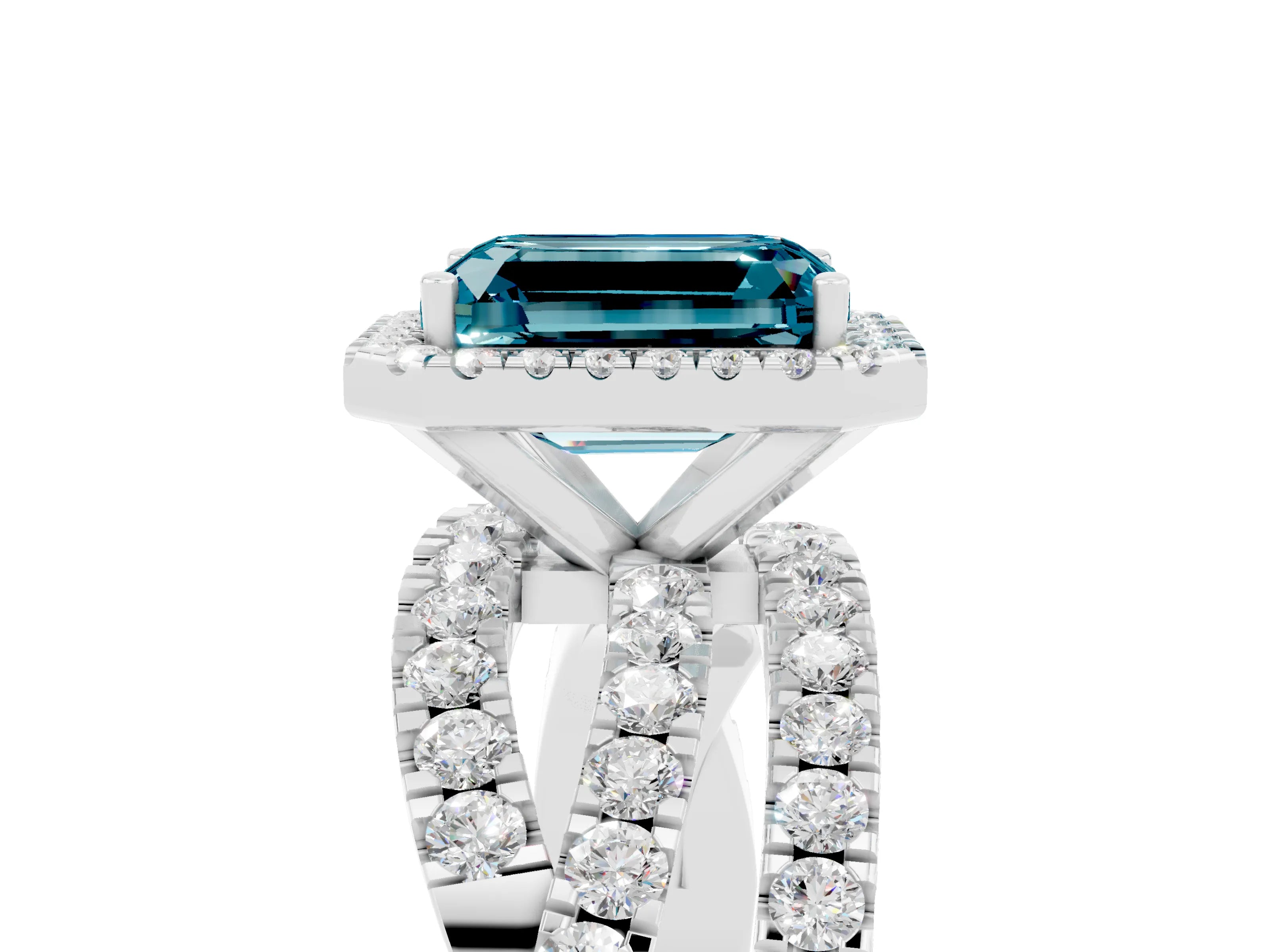 White gold Emerald Cut Cut Halo Split Shank Prong Setting Ring_17