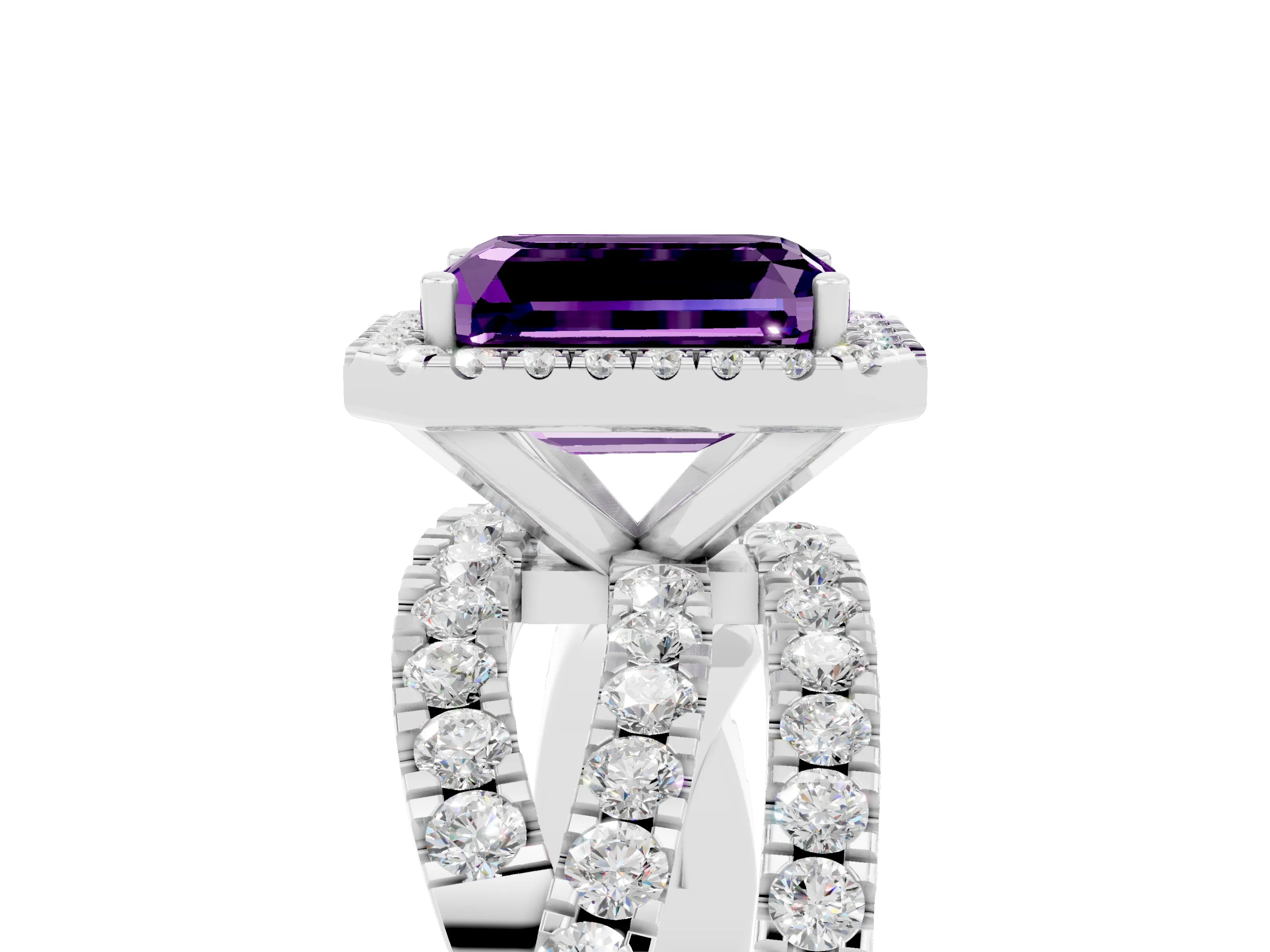 White gold Emerald Cut Cut Halo Split Shank Prong Setting Ring_17