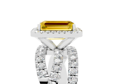 White gold Emerald Cut Cut Halo Split Shank Prong Setting Ring_17