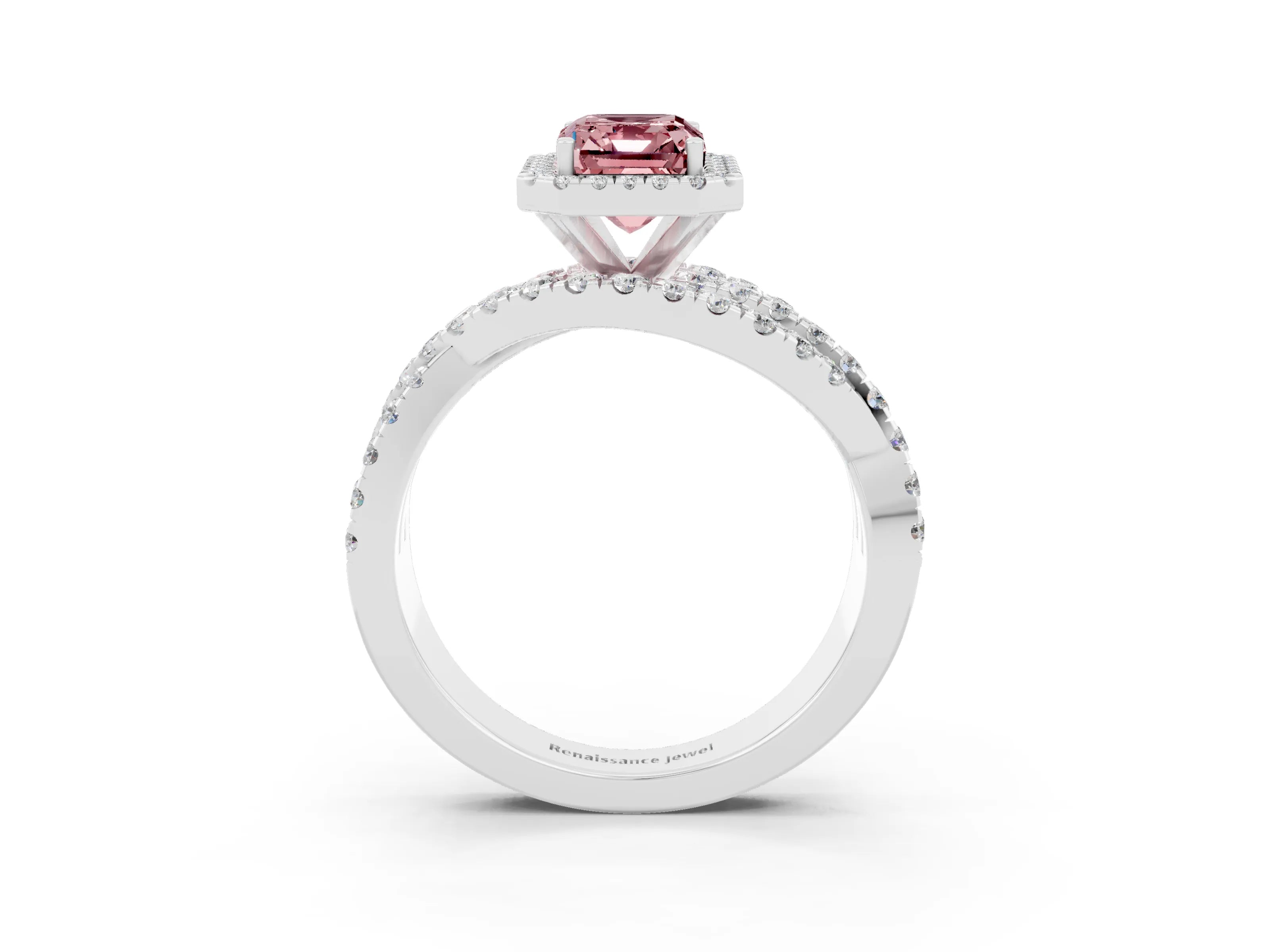 White gold Emerald Cut Cut Halo Split Shank Prong Setting Ring_21