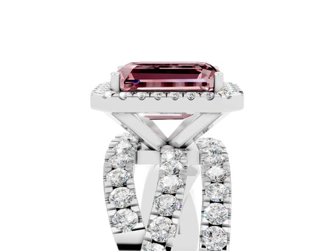 White gold Emerald Cut Cut Halo Split Shank Prong Setting Ring_23