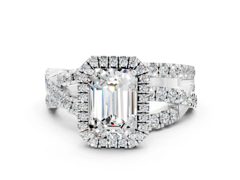 White gold Emerald Cut Cut Halo Split Shank Prong Setting Ring_24
