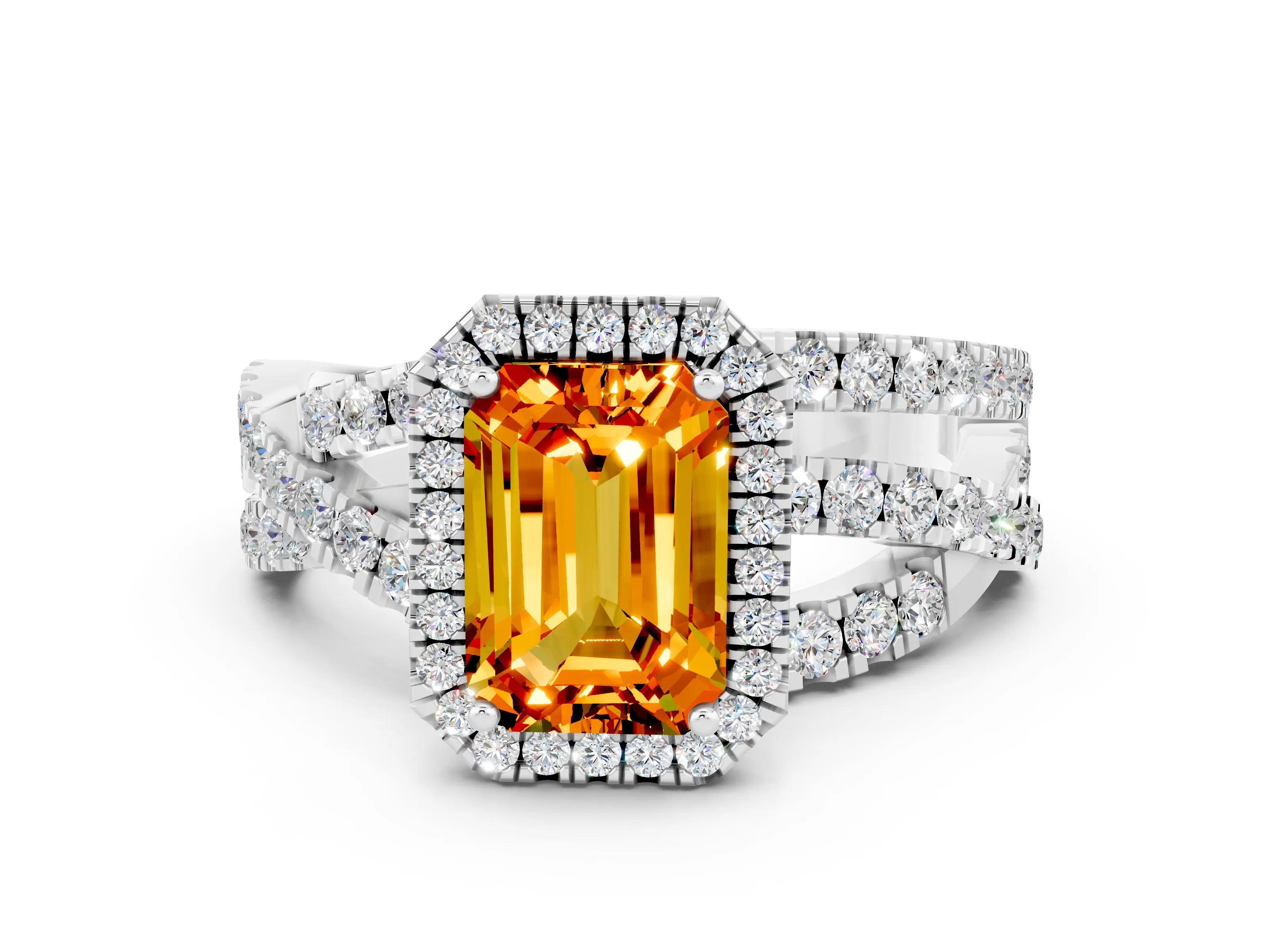 White gold Emerald Cut Cut Halo Split Shank Prong Setting Ring_24