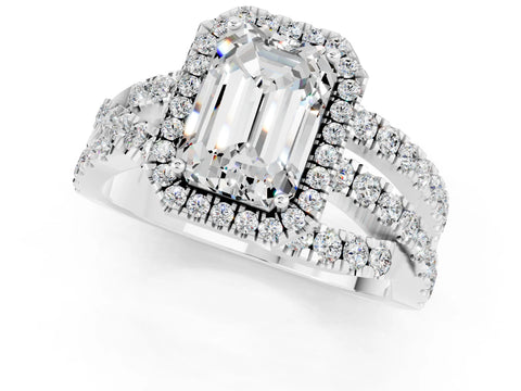 White gold Emerald Cut Cut Halo Split Shank Prong Setting Ring_25