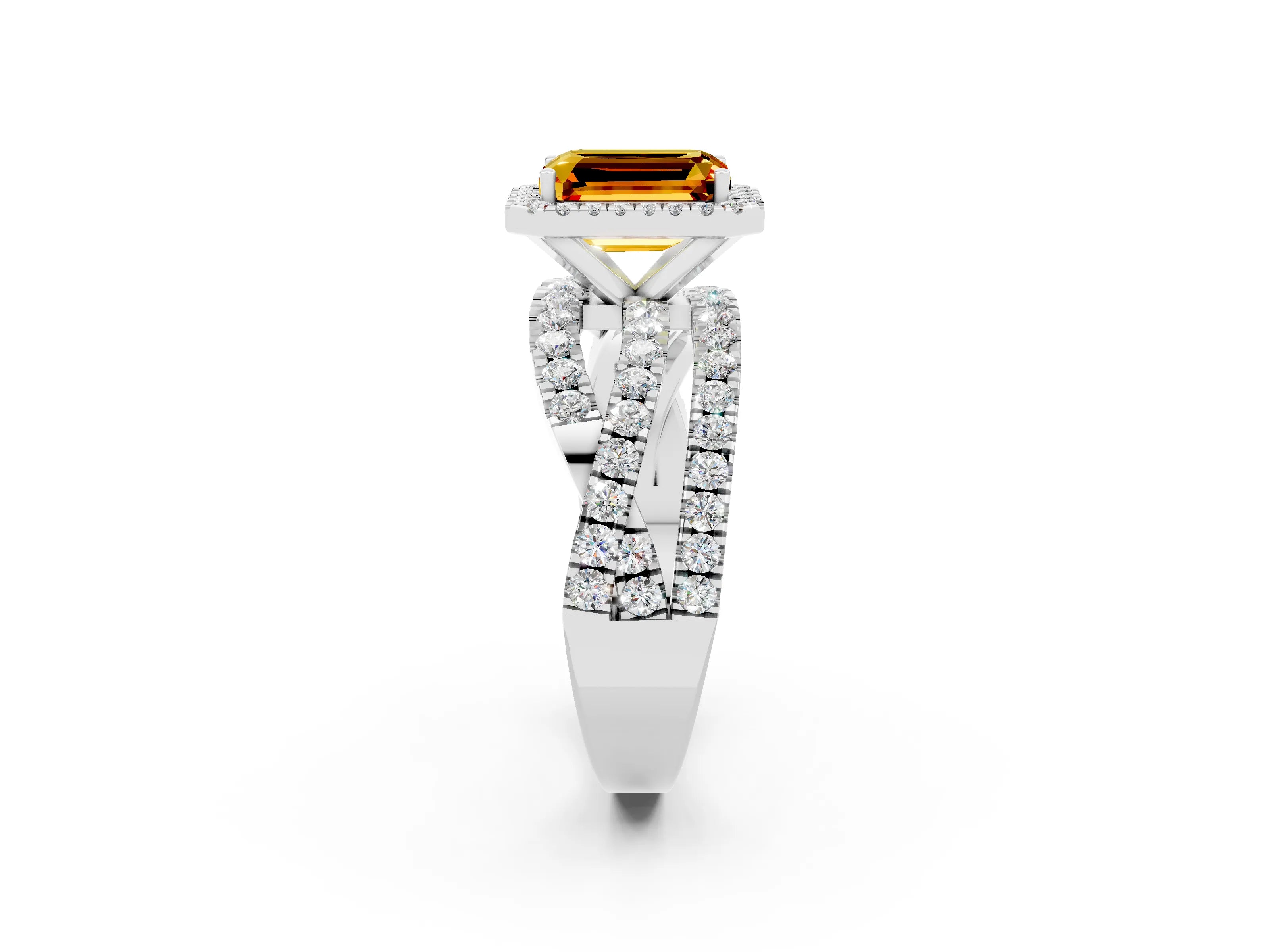 White gold Emerald Cut Cut Halo Split Shank Prong Setting Ring_26