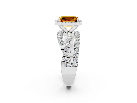 White gold Emerald Cut Cut Halo Split Shank Prong Setting Ring_26