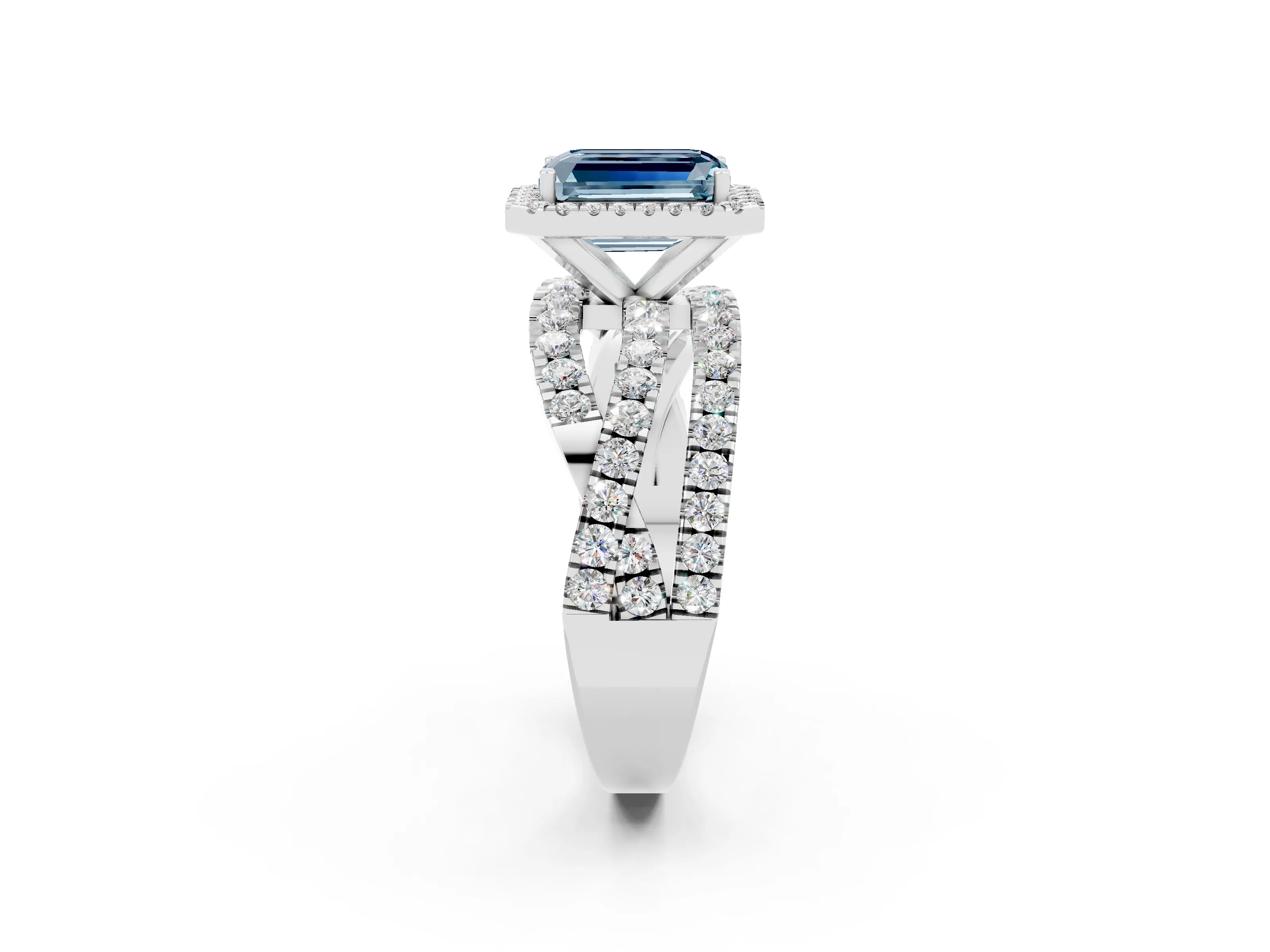 White gold Emerald Cut Cut Halo Split Shank Prong Setting Ring_26