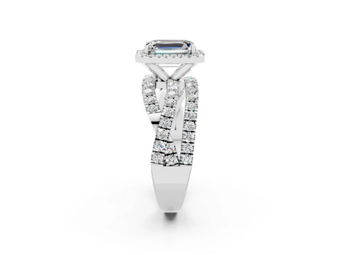 White gold Emerald Cut Cut Halo Split Shank Prong Setting Ring_26