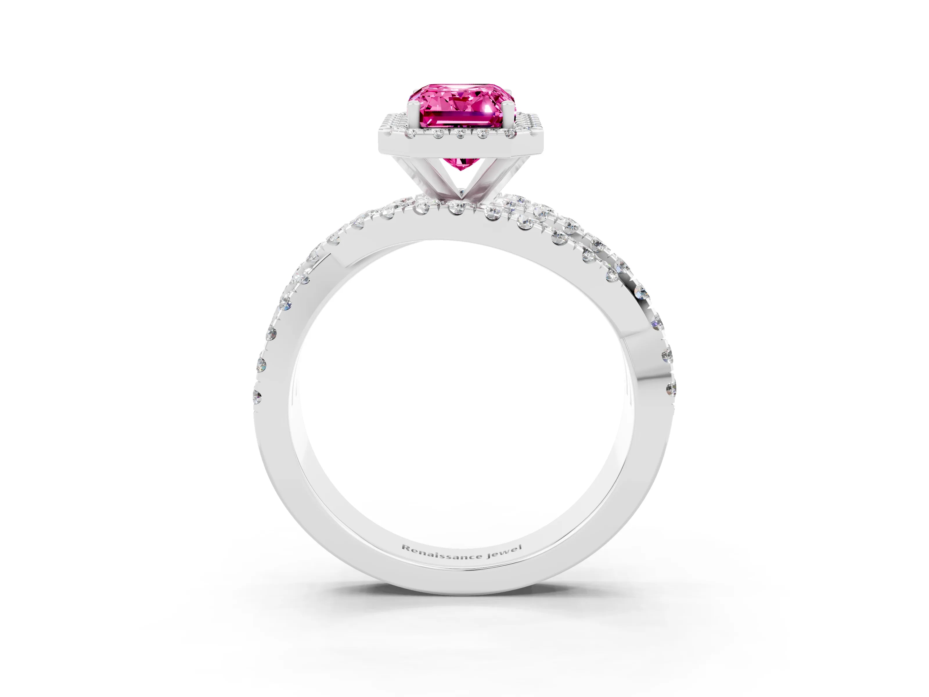 White gold Emerald Cut Cut Halo Split Shank Prong Setting Ring_27