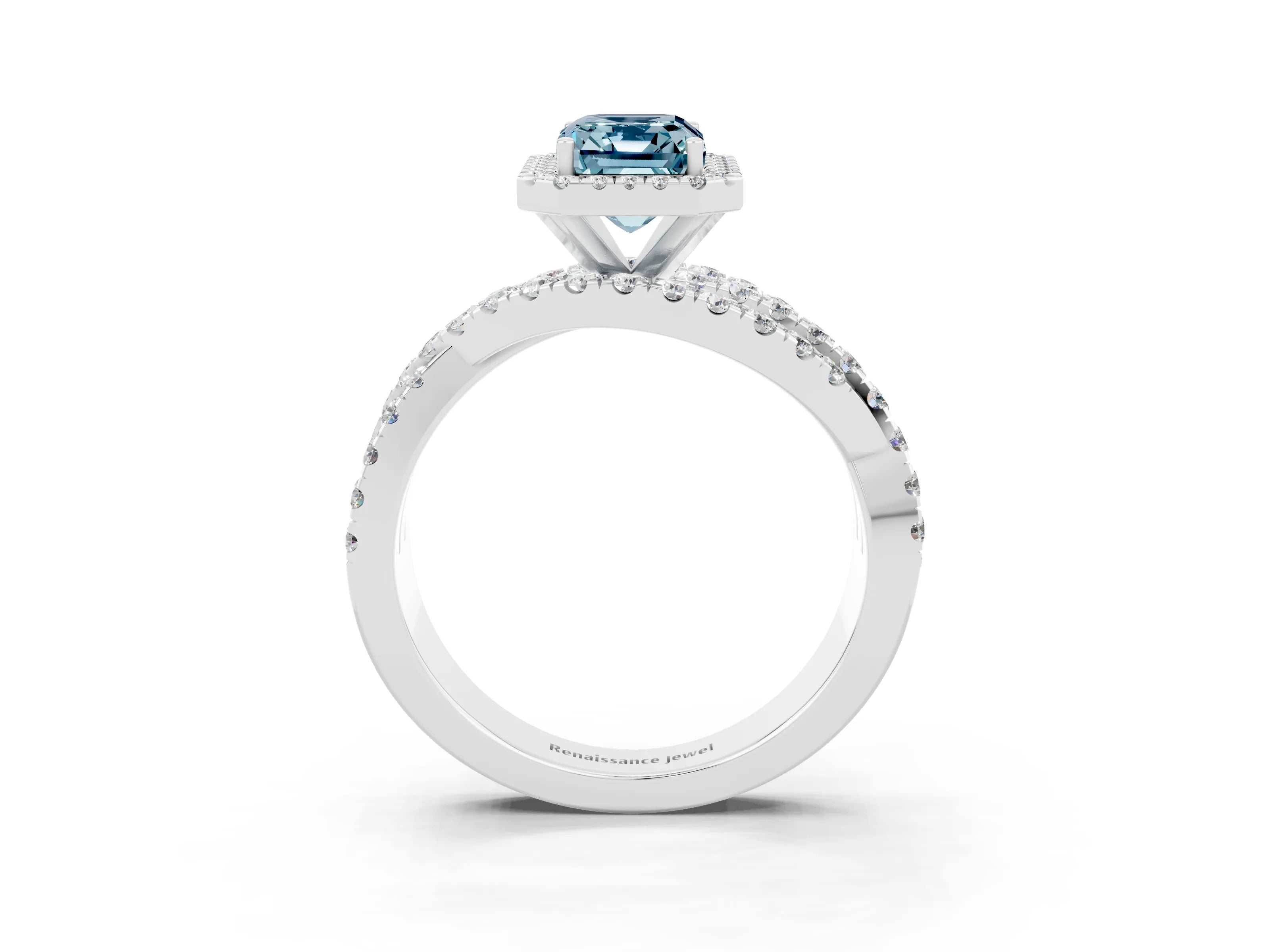 White gold Emerald Cut Cut Halo Split Shank Prong Setting Ring_27