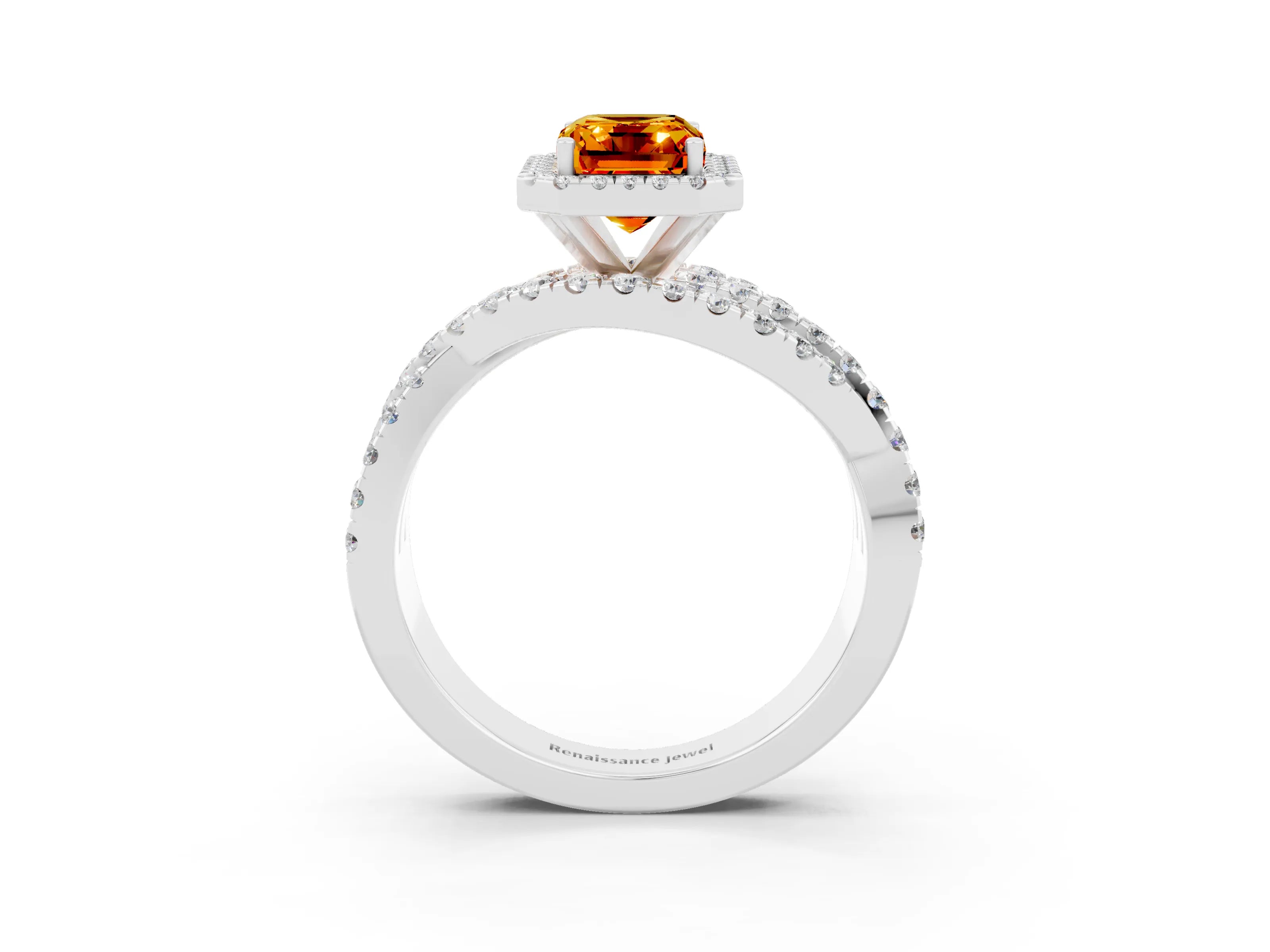 White gold Emerald Cut Cut Halo Split Shank Prong Setting Ring_27