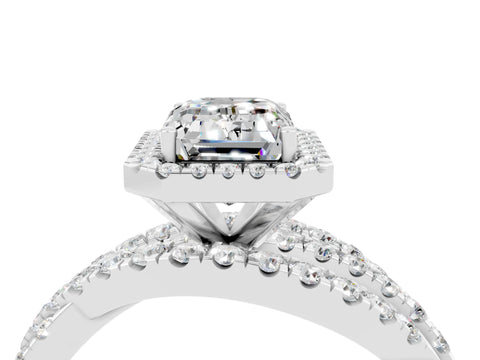 White gold Emerald Cut Cut Halo Split Shank Prong Setting Ring_28