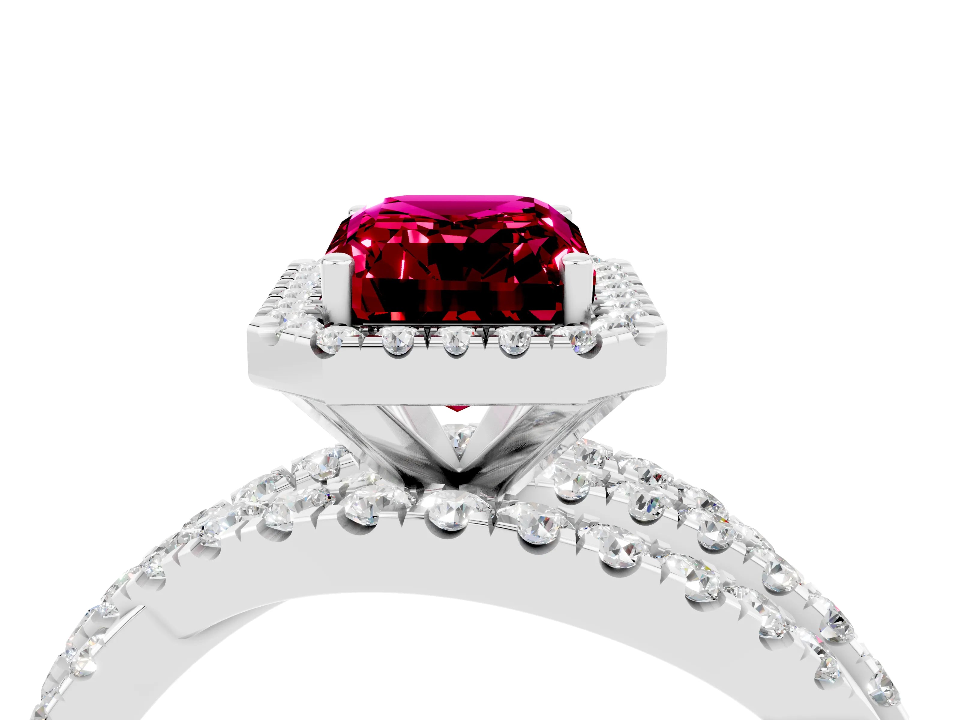 White gold Emerald Cut Cut Halo Split Shank Prong Setting Ring_28