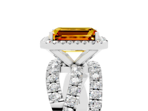 White gold Emerald Cut Cut Halo Split Shank Prong Setting Ring_29