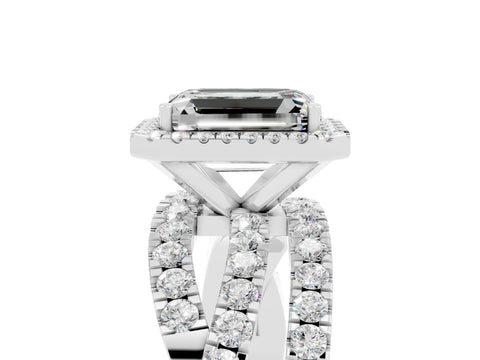 White gold Emerald Cut Cut Halo Split Shank Prong Setting Ring_29