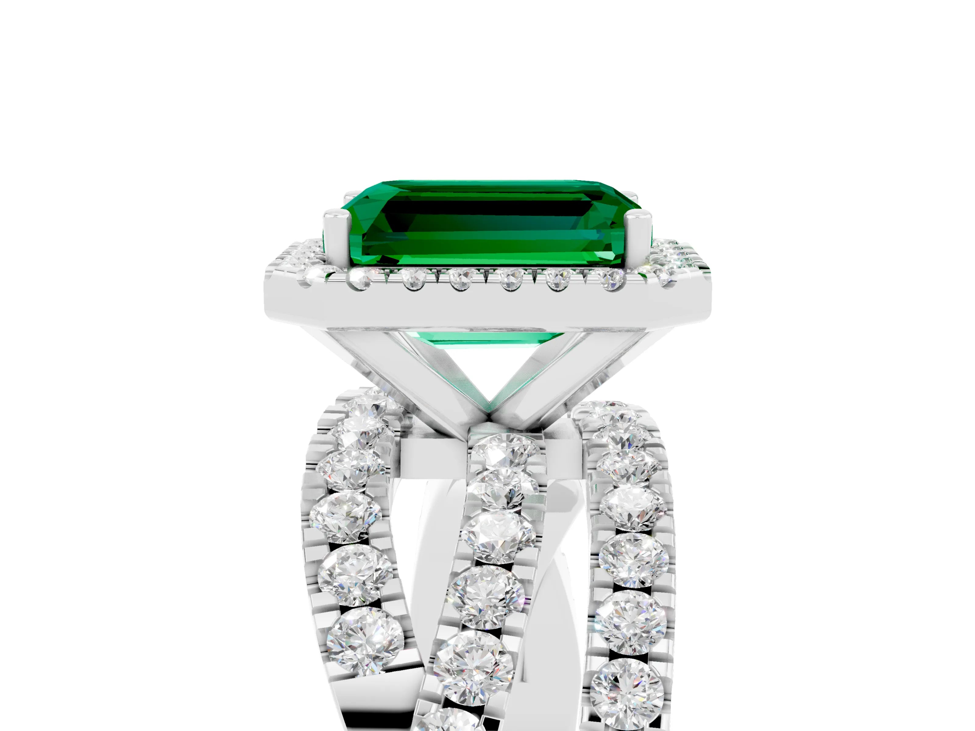 White gold Emerald Cut Cut Halo Split Shank Prong Setting Ring_29