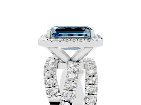 White gold Emerald Cut Cut Halo Split Shank Prong Setting Ring_29