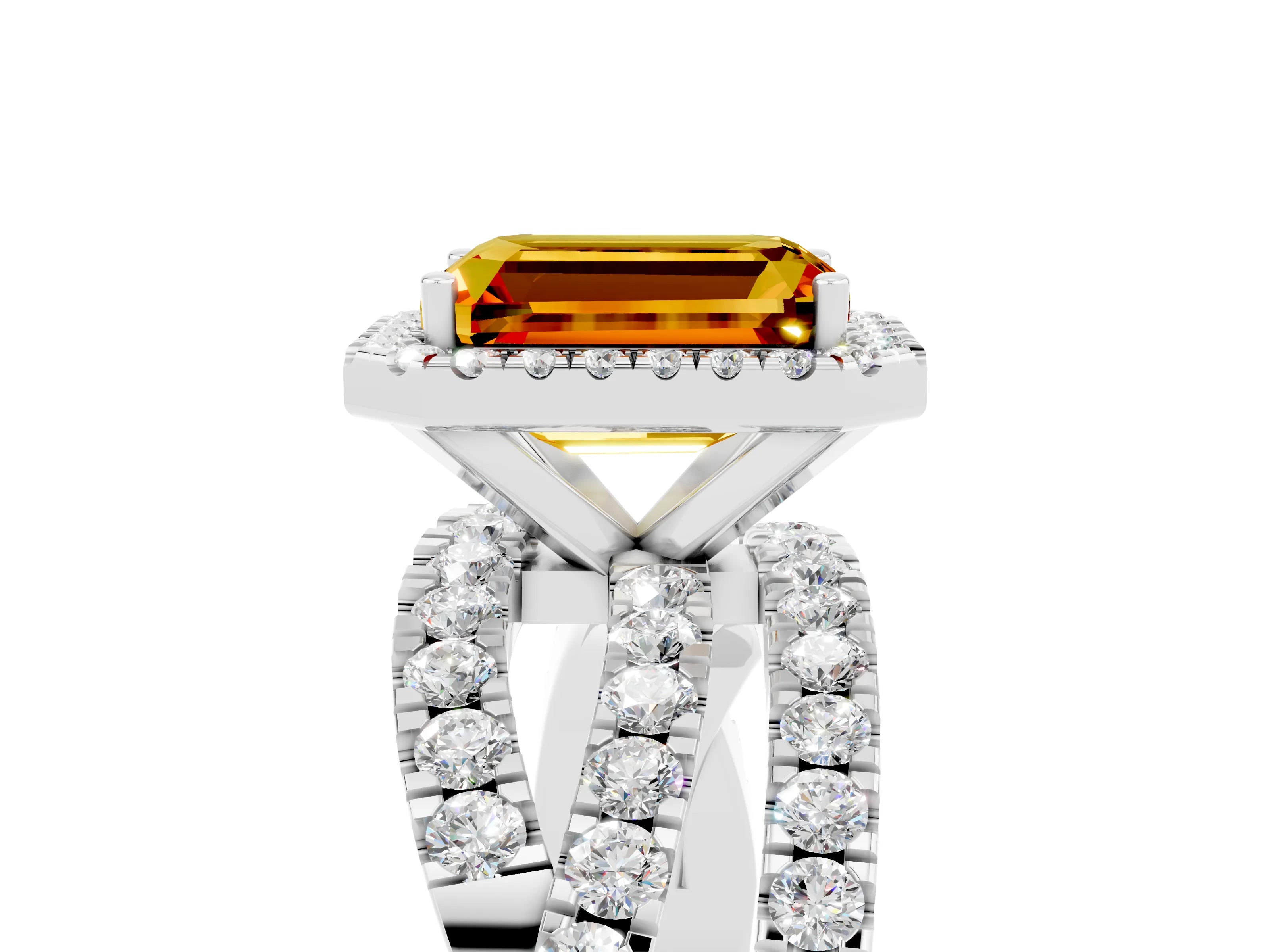 White gold Emerald Cut Cut Halo Split Shank Prong Setting Ring_29