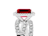 White gold Emerald Cut Cut Halo Split Shank Prong Setting Ring_29