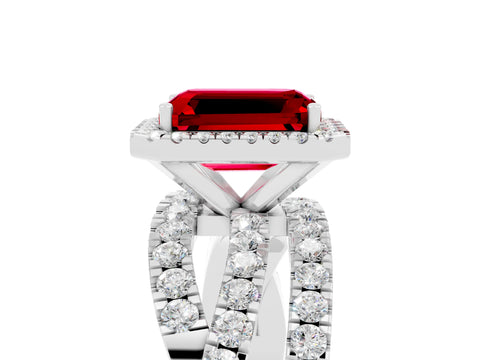 White gold Emerald Cut Cut Halo Split Shank Prong Setting Ring_29