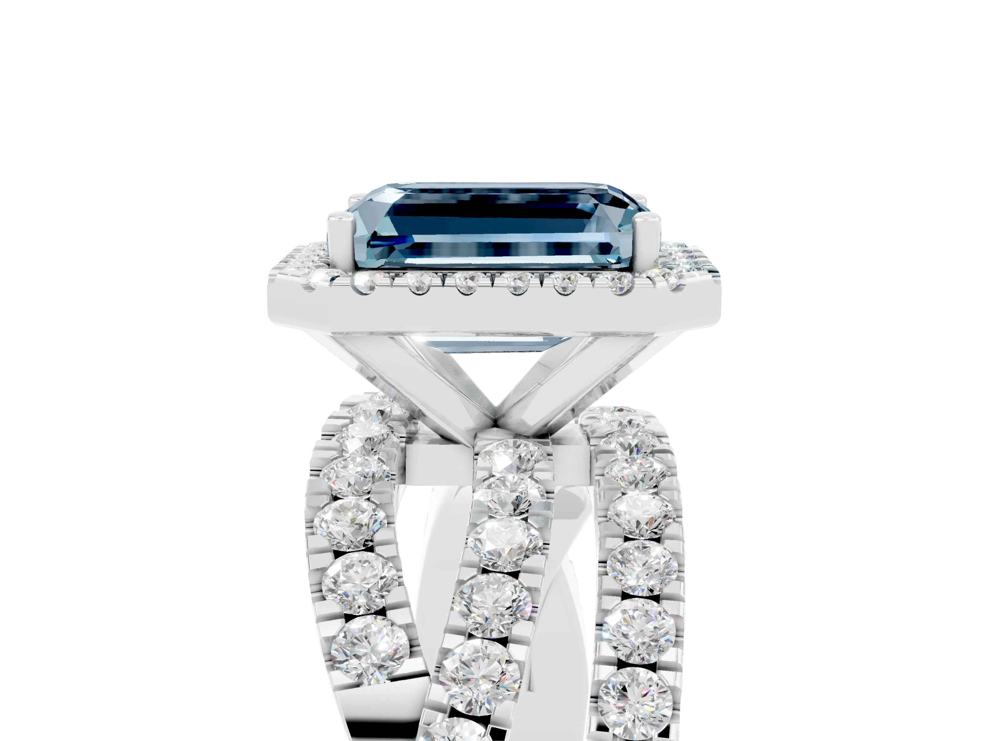 White gold Emerald Cut Cut Halo Split Shank Prong Setting Ring_29
