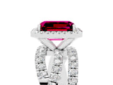 White gold Emerald Cut Cut Halo Split Shank Prong Setting Ring_29