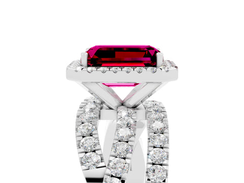 White gold Emerald Cut Cut Halo Split Shank Prong Setting Ring_29