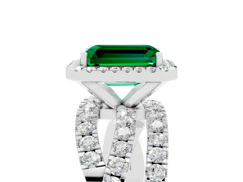 White gold Emerald Cut Cut Halo Split Shank Prong Setting Ring_29