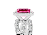 White gold Emerald Cut Cut Halo Split Shank Prong Setting Ring_29
