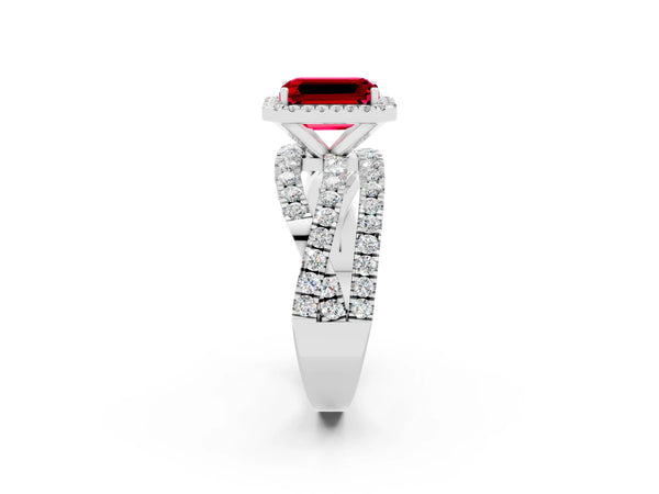 White gold Emerald Cut Cut Halo Split Shank Prong Setting Ring