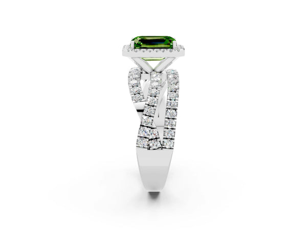 Platinum Emerald Cut Cut Halo Split Shank Prong Setting Ring