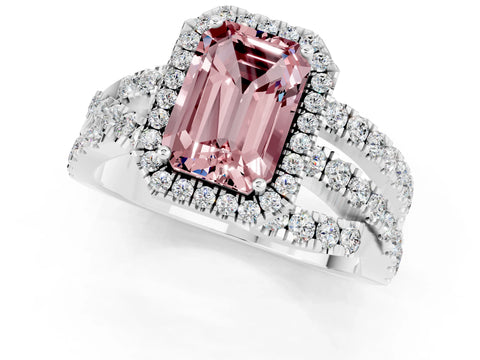 White gold Emerald Cut Cut Halo Split Shank Prong Setting Ring_31