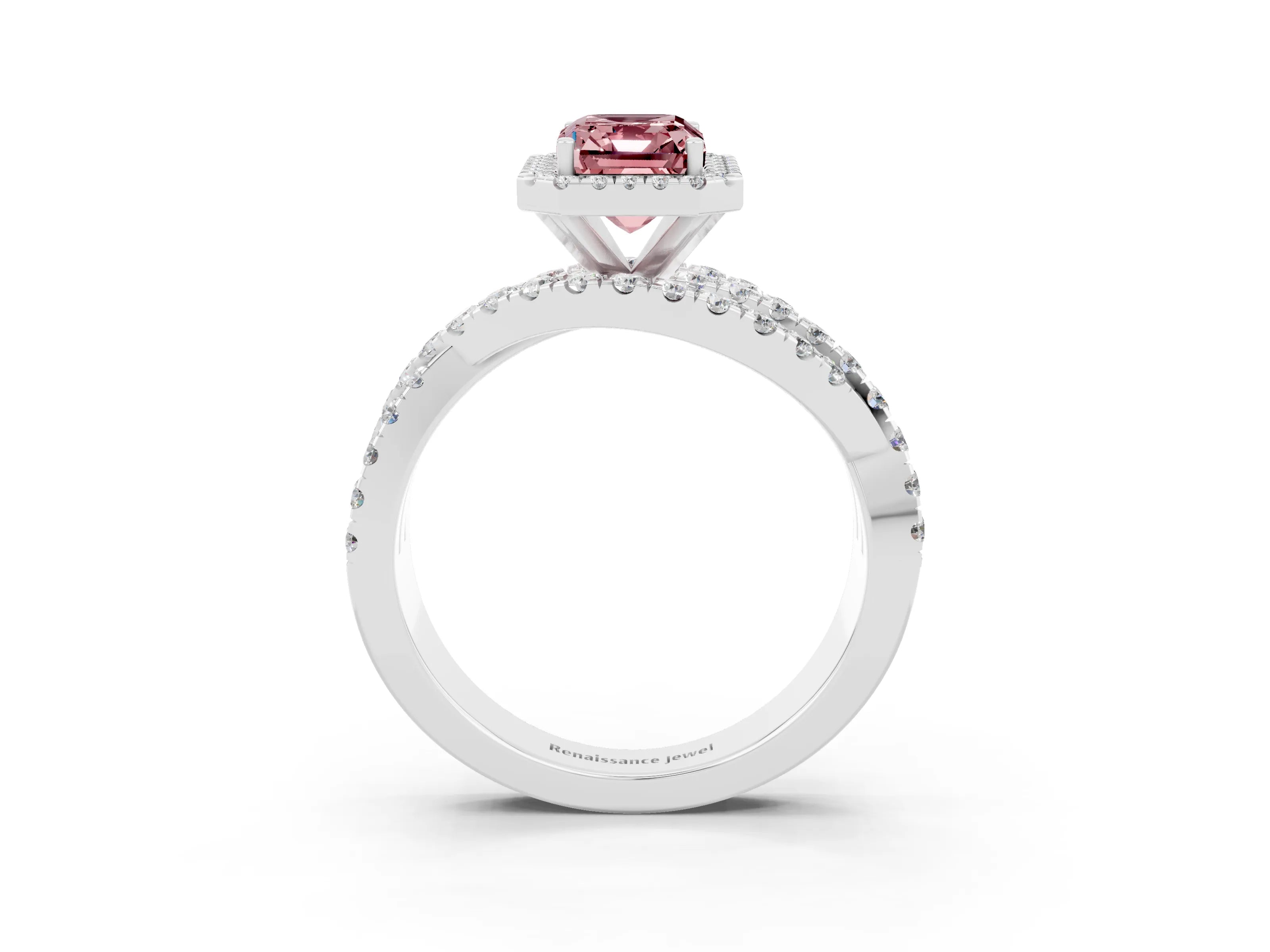 White gold Emerald Cut Cut Halo Split Shank Prong Setting Ring_33