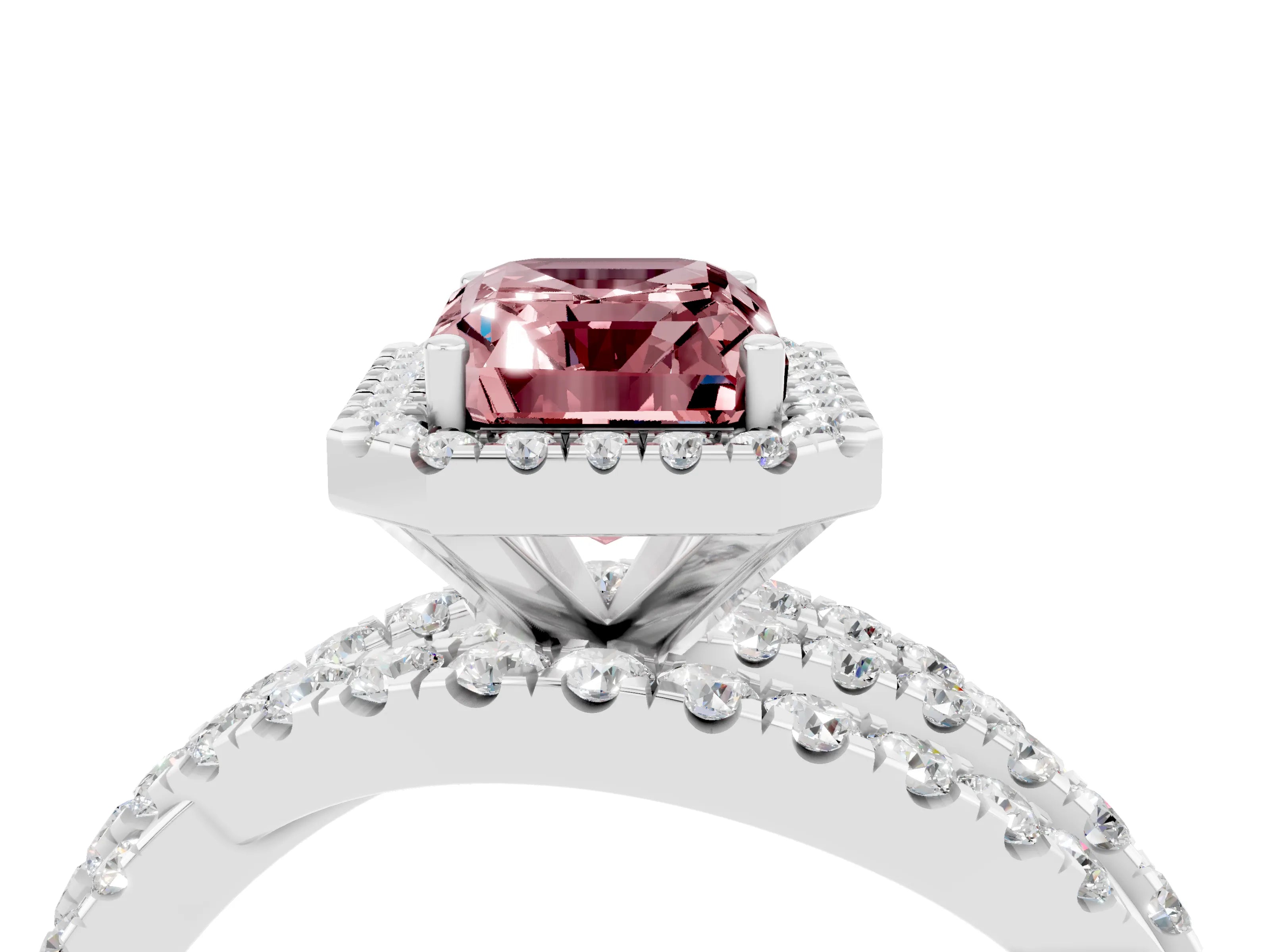 White gold Emerald Cut Cut Halo Split Shank Prong Setting Ring_34