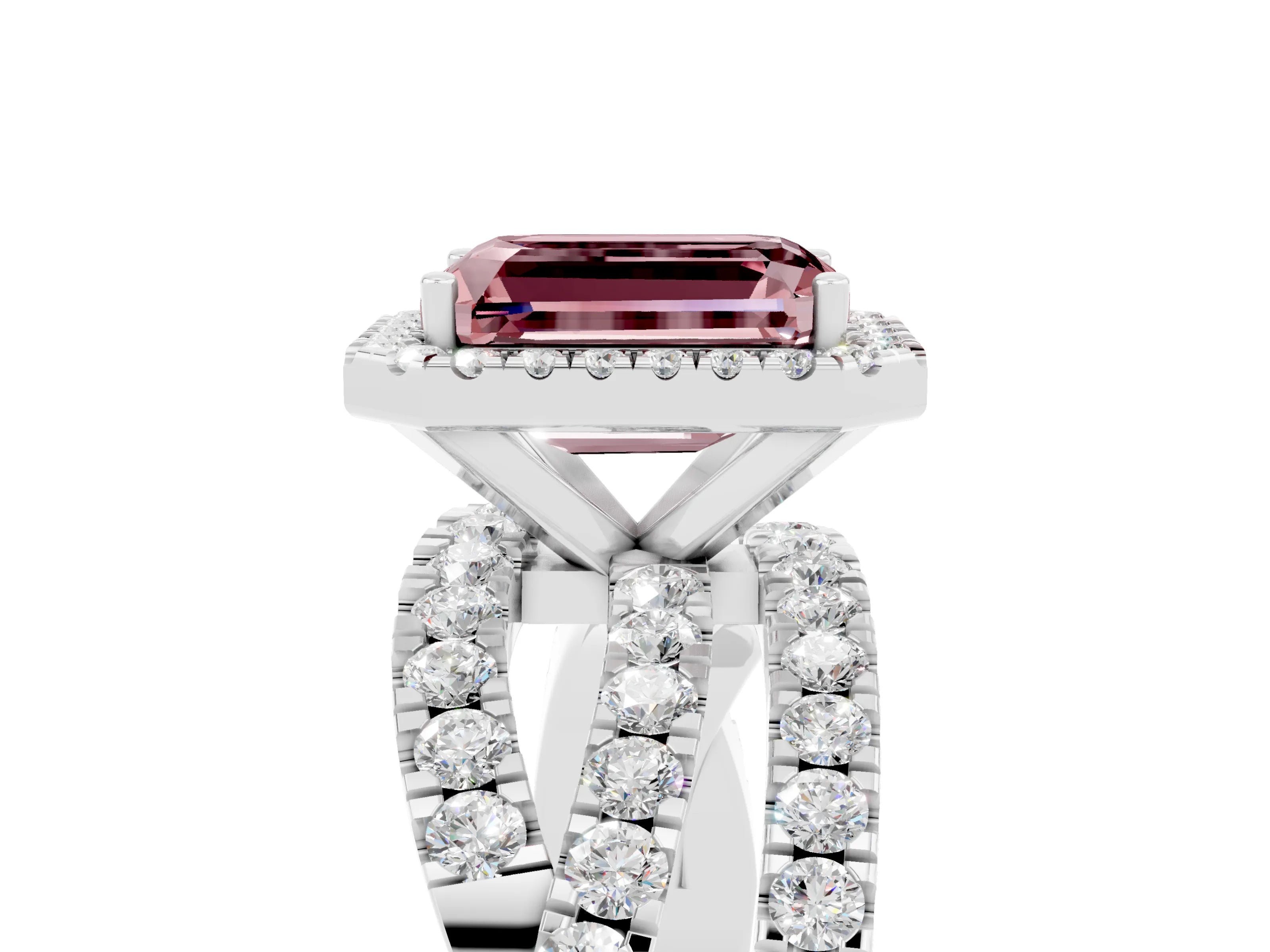 White gold Emerald Cut Cut Halo Split Shank Prong Setting Ring_35
