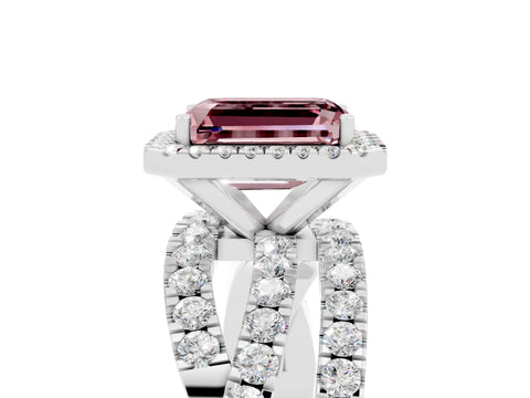White gold Emerald Cut Cut Halo Split Shank Prong Setting Ring_35
