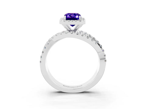 White gold Emerald Cut Cut Halo Split Shank Prong Setting Ring_3