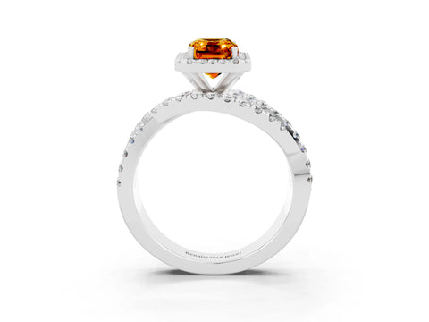White gold Emerald Cut Cut Halo Split Shank Prong Setting Ring_3