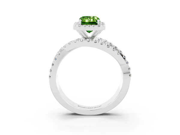 White gold Emerald Cut Cut Halo Split Shank Prong Setting Ring