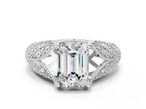 White gold Emerald Cut Cut Milgrain Pave Diamond Engagement Ring with Four-Prong Setting_15