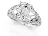 White gold Emerald Cut Cut Milgrain Pave Diamond Engagement Ring with Four-Prong Setting_16