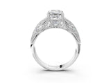 White gold Emerald Cut Cut Milgrain Pave Diamond Engagement Ring with Four-Prong Setting_18
