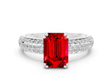 White gold Emerald Cut Cut Pave Diamond Engagement Ring with Channel Set Band and Four-Prong Setting