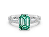 White gold Emerald Cut Cut Pave Diamond Engagement Ring with Channel Set Band and Four-Prong Setting
