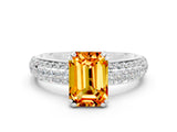 White gold Emerald Cut Cut Pave Diamond Engagement Ring with Channel Set Band and Four-Prong Setting