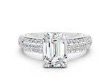 White gold Emerald Cut Cut Pave Diamond Engagement Ring with Channel Set Band and Four-Prong Setting